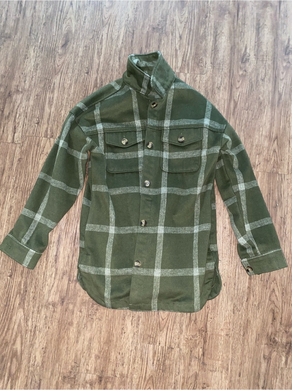 Sonoma Olive Green Plaid Button-Front Shirt Jacket